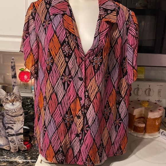 I womens Bob Mackie button up short sleeve lined plus size blouse 1X - Picture 1 of 4